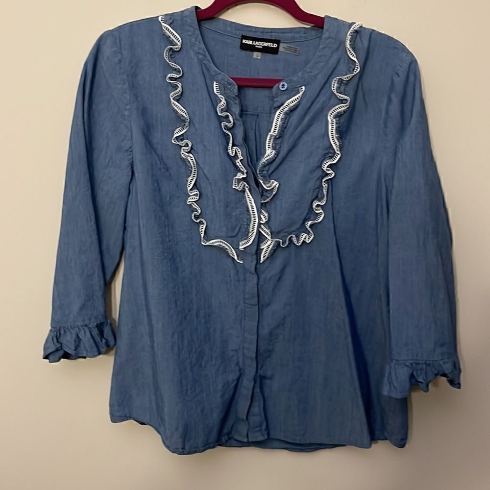 Karl Lagerfeld Button Down Ruffle Shirt - Picture 3 of 5